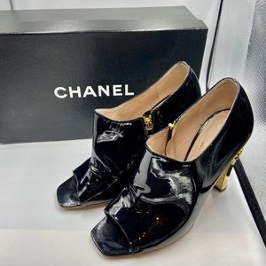 Chanel Short Bottines Black Bootie Peep Toe